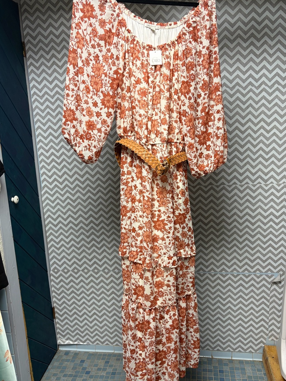 NWT Cato Boho Floral Maxi Dress in Rust and Cream